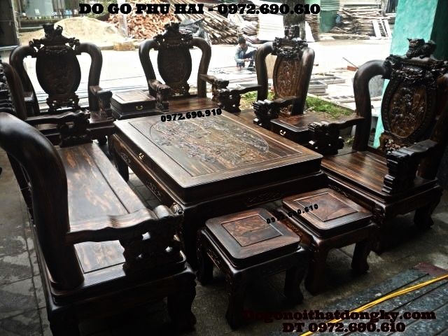 Bộ bàn ghế đồng kỵ đẹp gỗ mun kiểu đỉnh rồng 0972690610