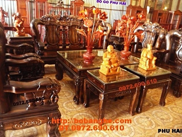 Bộ bàn ghế đồng kỵ gỗ mun sang trong Quốc voi QV