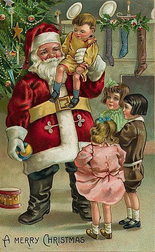 Vintage Santa holding children Card Pictures, Images and Photos