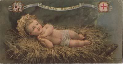 vintage painting of Baby Jesus in manger Pictures, Images and Photos