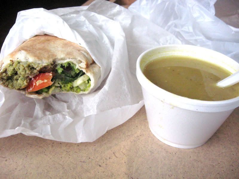 Falafel Sandwich and Lentil Soup