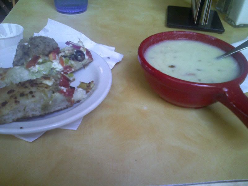 Chicken Orzo Soup and Pizza From Sweet Tomatoes