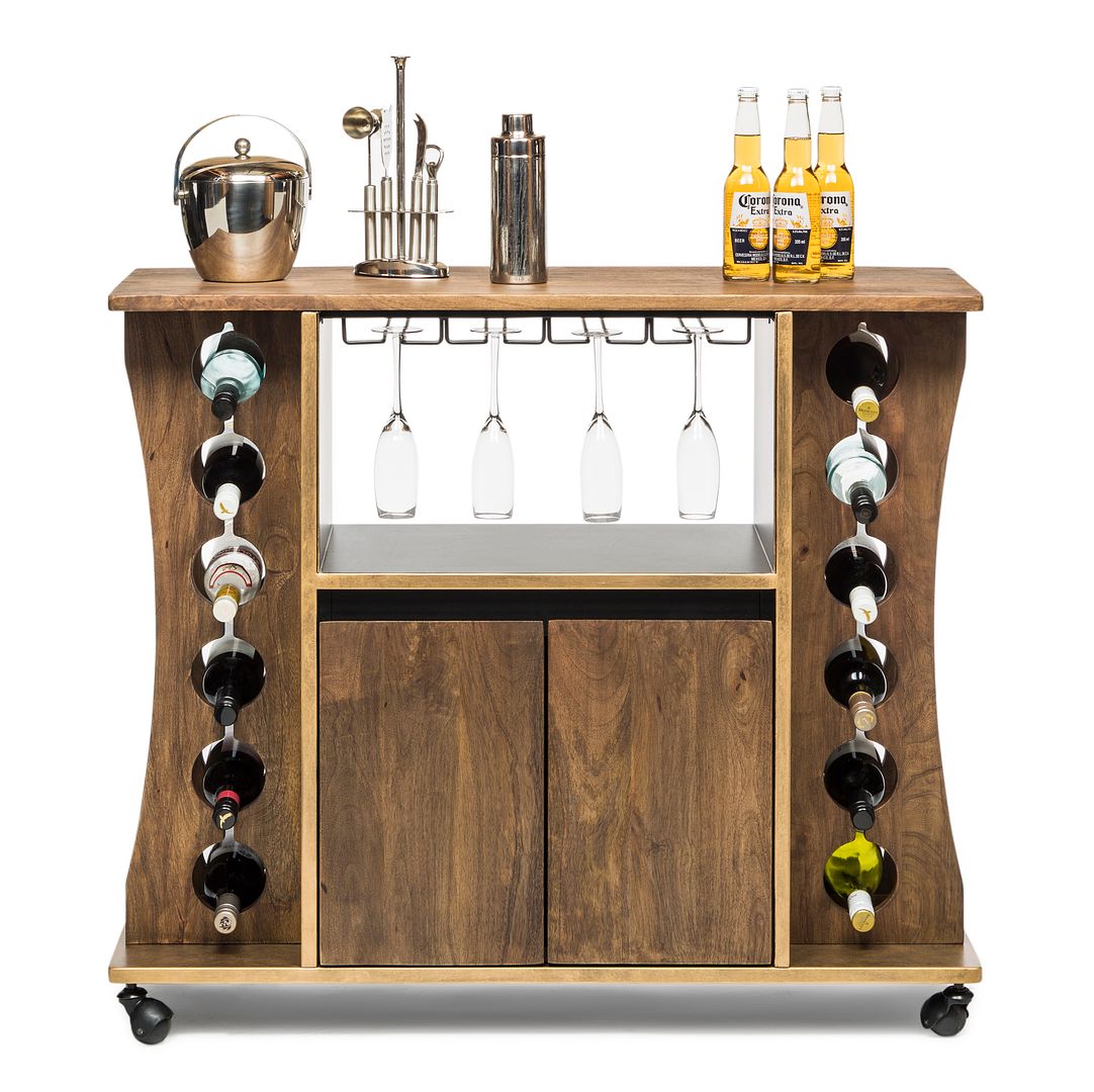 Home Bar Cabinet Cart Counter Wine Drinks Storage Serve Iron
