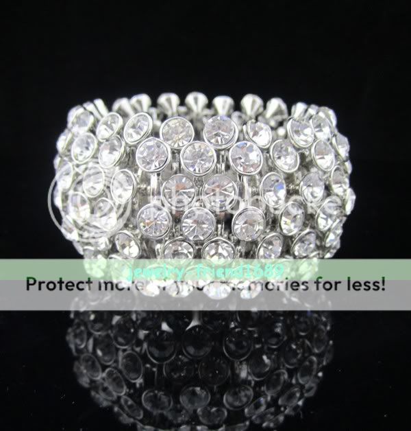 C1001 Jewelry 6 rows silver plated crystal bracelet adjust size +gift 
