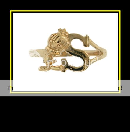 10K Solid Yellow Gold Initial S Tweety Bird Ring  