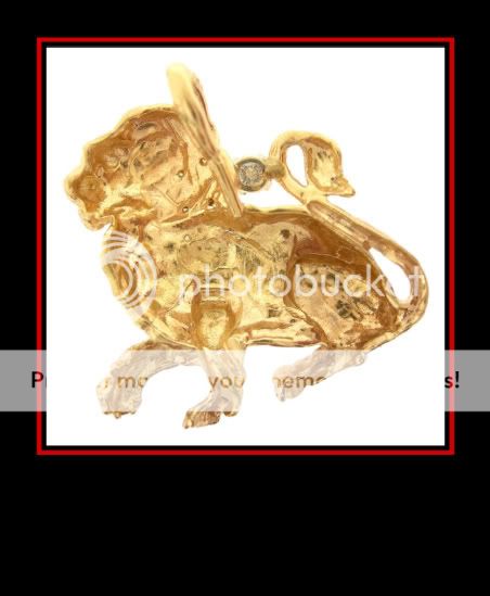 14K Solid Yellow Gold Lion Pendant w/Diamonds  