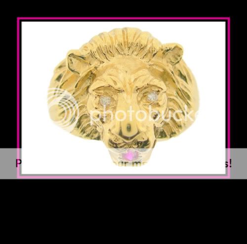 Mans 10K Yellow Gold Lion Head Fashion Ring with Diamond Eyes and 