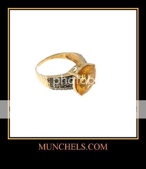 SOLID 10K YELLOW GOLD CITRINE & CHAMPAGNE DIAMOND RING  