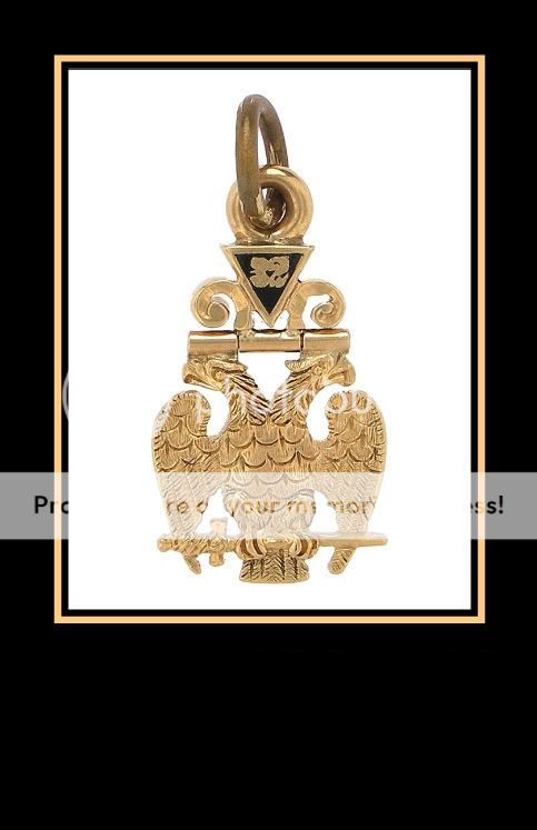 14K Y GOLD DBL HEADED MASONIC EAGLE PENDANT # 32  