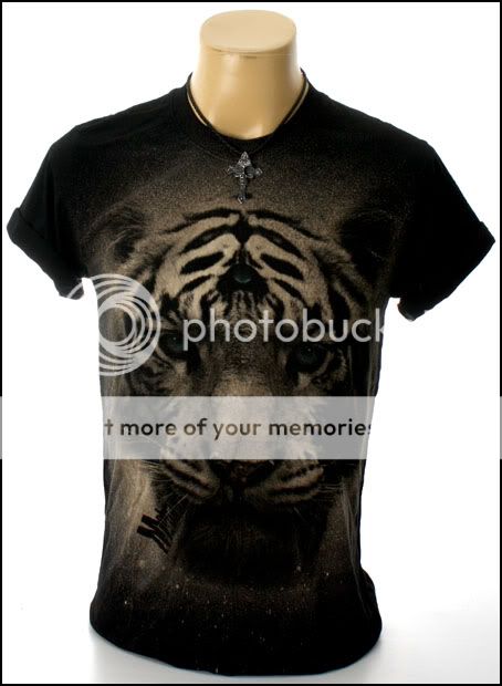 New Indie Rock Retro Magic Tiger Black Men T Shirt Size L  