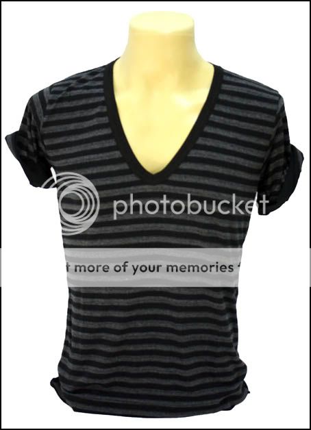 New Black & Gray Stripe Deep Cut V Neck Men T Shirt Size S (Label=M 